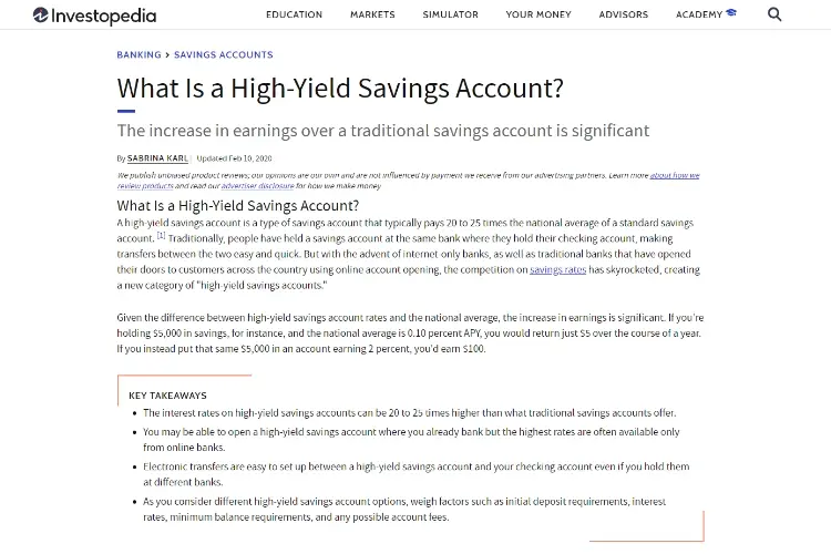 Opening High Yield Savings Account